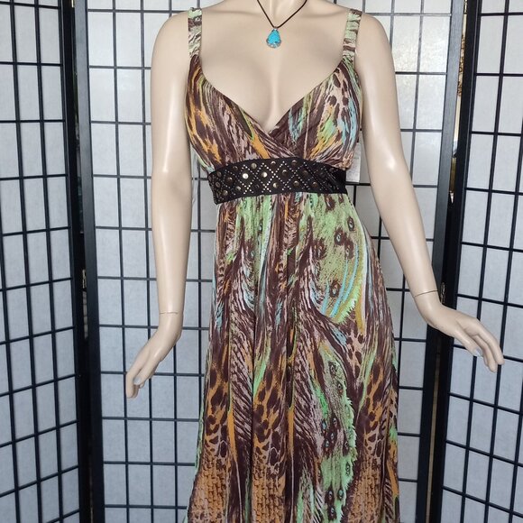 NWT Studio West Sz XL Faux Wrap Multicolor Animal Print Beaded Waist Dress - Picture 2 of 8